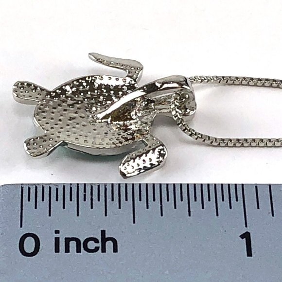 Pendant Silver Tone Teal Sea Turtle on 16" Chain - Picture 2 of 2